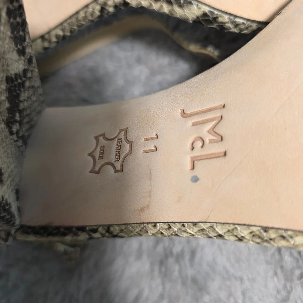 JMCLaughlin Women Snakeskin Leather Block Heel Ankle Strap Sandals Size 11‎ NEW